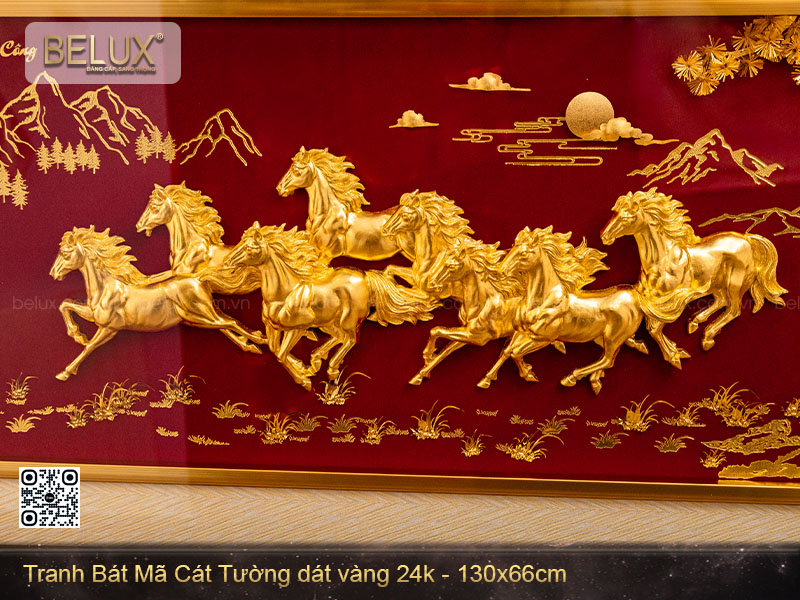 Tranh Bát Mã Cát Tường dát vàng 24k (130x66) – Biểu tượng của thành công và thịnh vượng